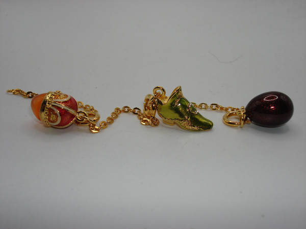 Vintage Joan Rivers Faberge Egg Necklace & Charm Set | Cubic Zirconia, Pearl & Enamel Charms