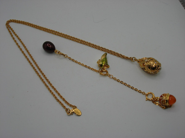 Vintage Joan Rivers Faberge Egg Necklace & Charm Set | Cubic Zirconia, Pearl & Enamel Charms
