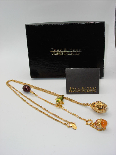 Vintage Joan Rivers Faberge Egg Necklace & Charm Set | Cubic Zirconia, Pearl & Enamel Charms
