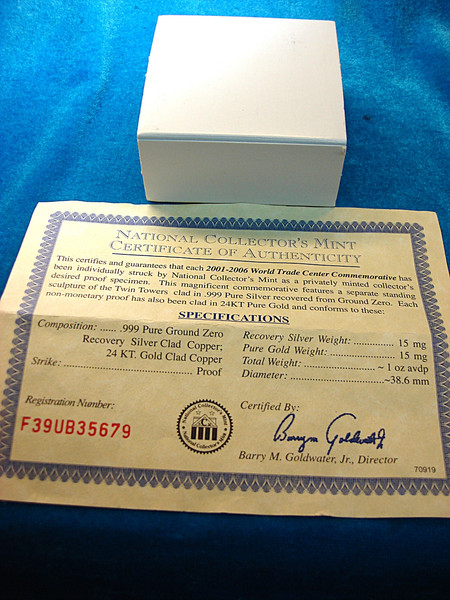 World Trade Center Commemorative Coin Set (2001-2006) -  Twin Towers Replica, 24k Gold & Silver