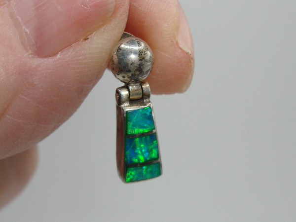 Vintage Mexico 950 Silver Dangle Earrings with Fiery Opal Inlay