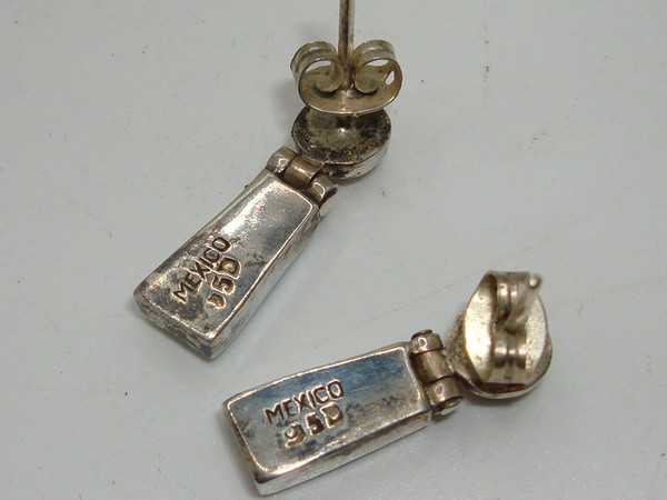 Vintage Mexico 950 Silver Dangle Earrings with Fiery Opal Inlay