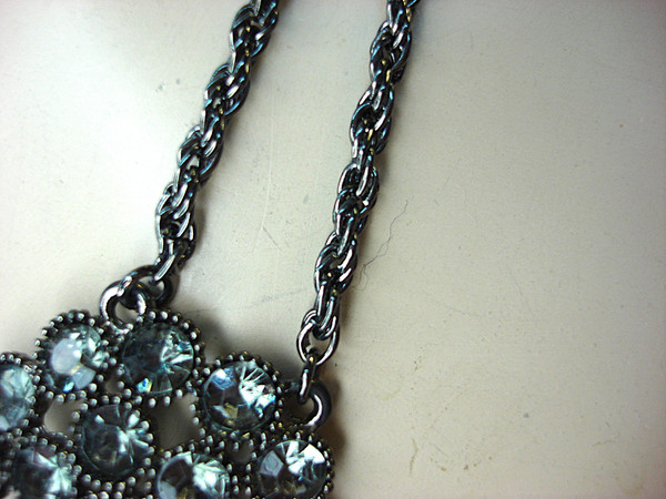 Vintage Blackened Metal Necklace w/ Medium Blue Stones, 18-21 Inch