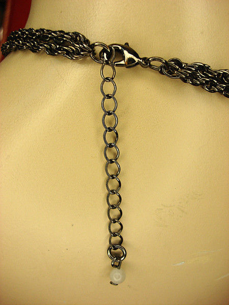 Vintage Blackened Metal Necklace w/ Medium Blue Stones, 18-21 Inch