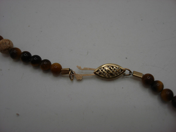 Vintage 14K Gold-Filled Tiger's Eye & Picture Jasper Necklace & Earrings Set