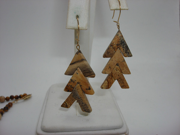 Vintage 14K Gold-Filled Tiger's Eye & Picture Jasper Necklace & Earrings Set