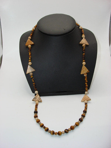 Vintage 14K Gold-Filled Tiger's Eye & Picture Jasper Necklace & Earrings Set