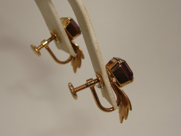 Vintage Van Dell Gold Filled Screw Back Earrings with Faux Amethyst - Estate Find