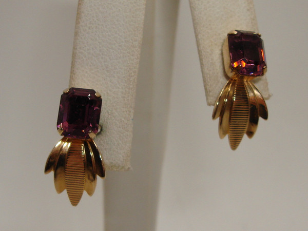 Vintage Van Dell Gold Filled Screw Back Earrings with Faux Amethyst - Estate Find