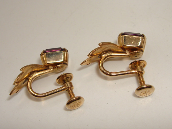 Vintage Van Dell Gold Filled Screw Back Earrings with Faux Amethyst - Estate Find