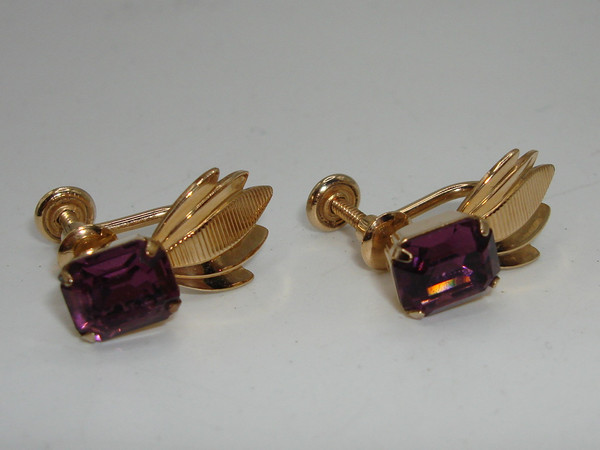 Vintage Van Dell Gold Filled Screw Back Earrings with Faux Amethyst - Estate Find