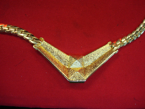 Vintage Gold Tone Choker Necklace with Black Enamel, Topaz & Faux Diamonds