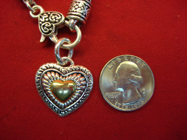 Vintage Chunky Silver Tone Heart Pendant Necklace - 17.5 Inch