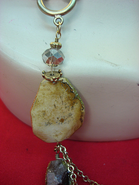 Vintage Gold Tone Necklace with Gemstones & Unique Tooth Pendant (18