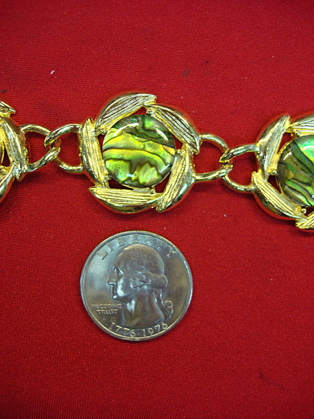 Vintage Gold Tone Abalone Leaf Necklace - 20 Inch Statement Piece