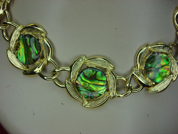Vintage Gold Tone Abalone Leaf Necklace - 20 Inch Statement Piece