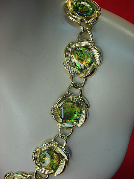 Vintage Gold Tone Abalone Leaf Necklace - 20 Inch Statement Piece