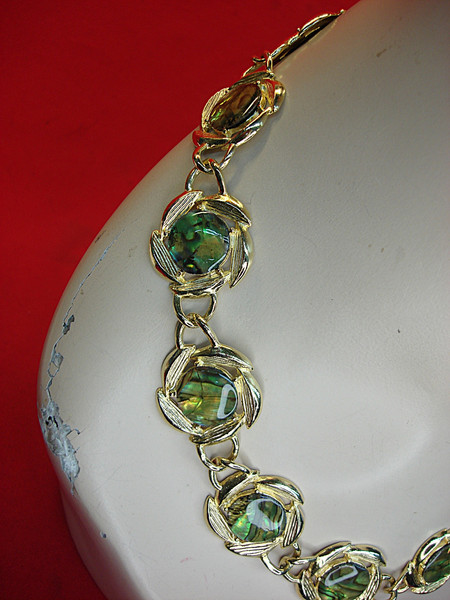 Vintage Gold Tone Abalone Leaf Necklace - 20 Inch Statement Piece