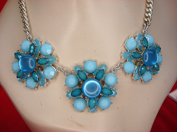 Vintage Blue Stone Necklace | Silver Tone, Adjustable 18-21in