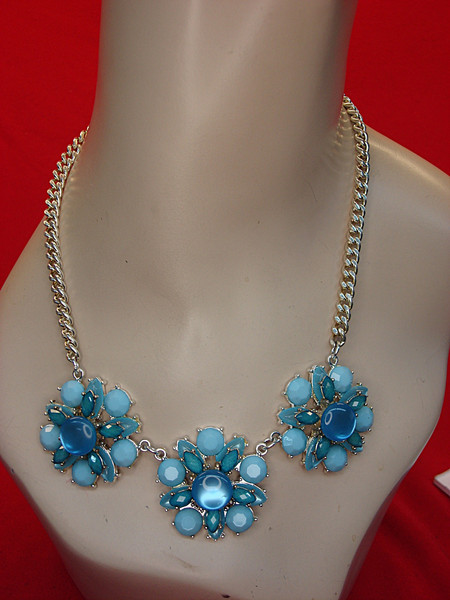Vintage Blue Stone Necklace | Silver Tone, Adjustable 18-21in