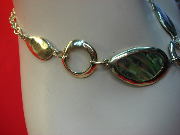 Vintage Gold Tone Necklace with Imitation Abalone, Adjustable 17-20 Inches