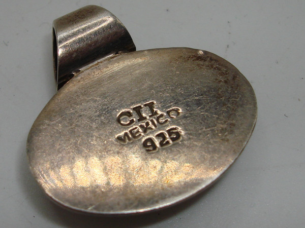 Vintage Mexico Sterling Silver & Jasper Pendant - Signed CII (925)