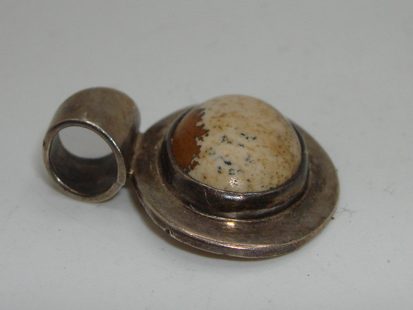 Vintage Mexico Sterling Silver & Jasper Pendant - Signed CII (925)
