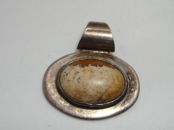 Vintage Mexico Sterling Silver & Jasper Pendant - Signed CII (925)