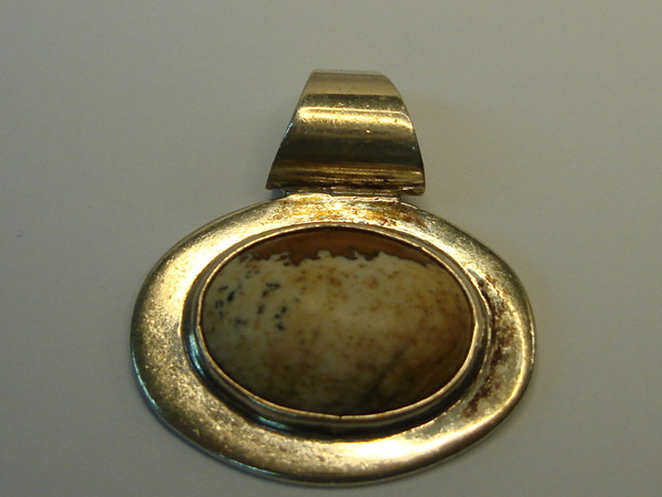 Vintage Mexico Sterling Silver & Jasper Pendant - Signed CII (925)