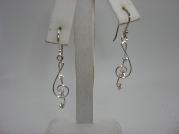 Sterling Silver Treble Clef Dangle Earrings with Cubic Zirconia - Musical Jewelry Gift