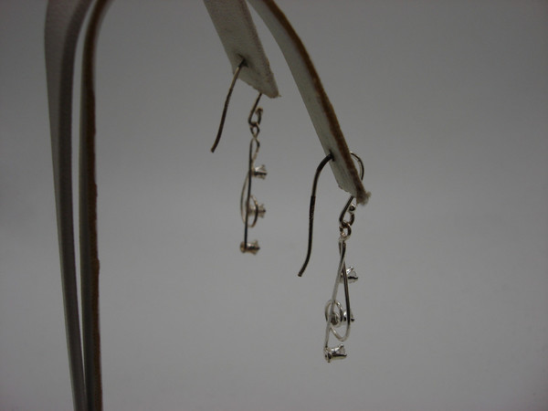 Sterling Silver Treble Clef Dangle Earrings with Cubic Zirconia - Musical Jewelry Gift