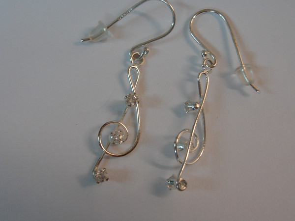 Sterling Silver Treble Clef Dangle Earrings with Cubic Zirconia - Musical Jewelry Gift