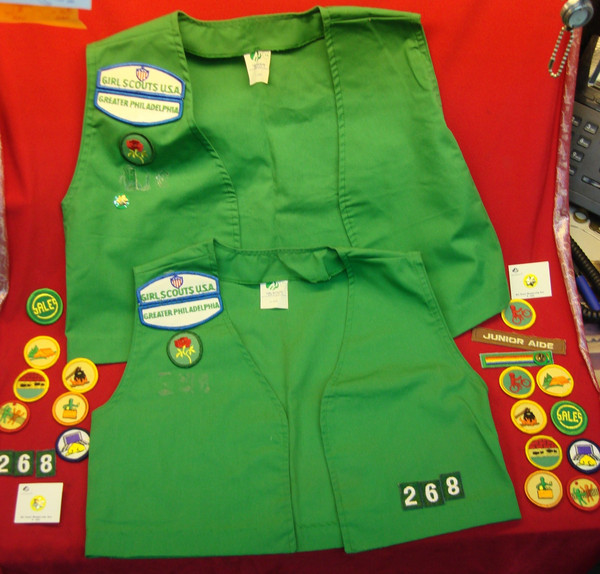 Girl Scouts Vests - Lot of 2 (Sizes 10 & 14) w/ Achievement Awards & Year Pins