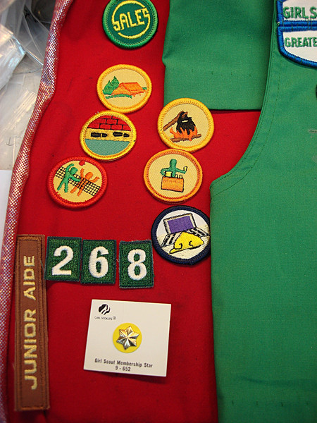Girl Scouts Vests - Lot of 2 (Sizes 10 & 14) w/ Achievement Awards & Year Pins