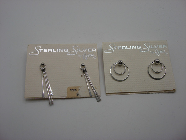 Vintage Beau Sterling Silver Earrings - 2 Pairs (Hoops & Dangles) MINT New Old Stock