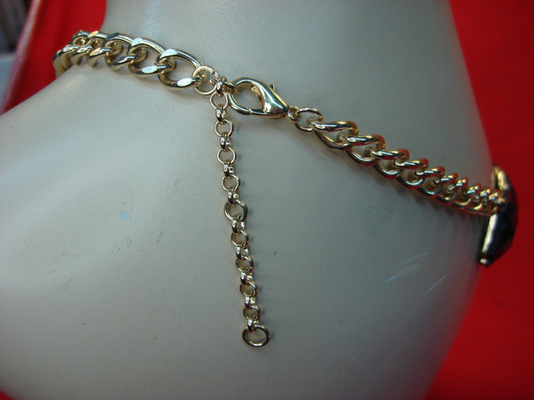 Vintage Gold Tone Hexagon Necklace - Dark Green/Blue, Adjustable 18-20