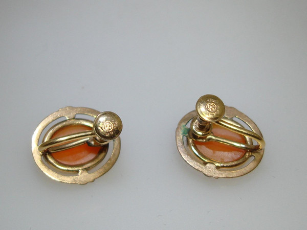 Vintage Signed Gold Filled Cameo Brooch & Earrings Set - 1/20 12K GF