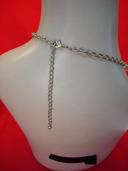 Vintage Silver Tone Necklace with Pale Green Circles & Hearts (17-20 inch)