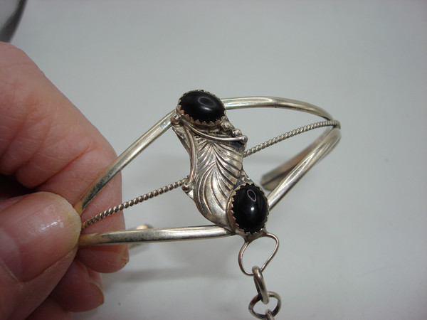 Vintage 1960s Navajo Sterling Silver & Onyx Bracelet & Ring Set