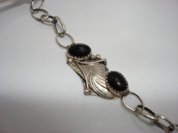 Vintage 1960s Navajo Sterling Silver & Onyx Bracelet & Ring Set