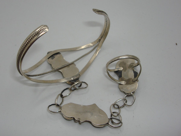 Vintage 1960s Navajo Sterling Silver & Onyx Bracelet & Ring Set