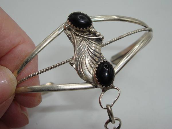 Vintage 1960s Navajo Sterling Silver & Onyx Bracelet & Ring Set