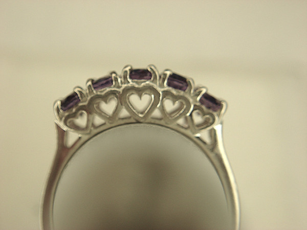 Sterling Silver Filigree Heart Ring with Purple Gemstones - Size 8 3/4