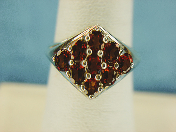 Sterling Silver Ring with Fancy Red Stone Setting - Size 7