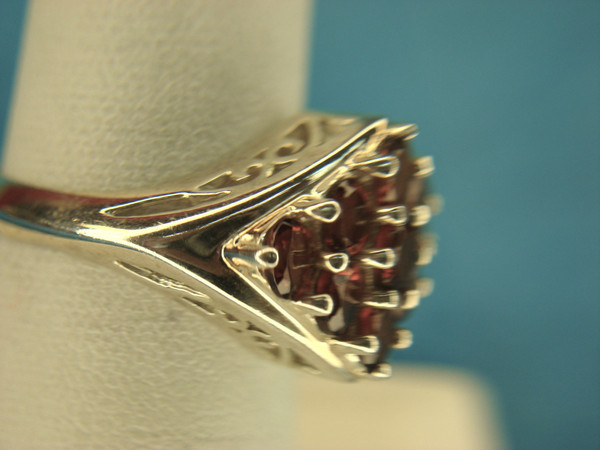 Sterling Silver Ring with Fancy Red Stone Setting - Size 7