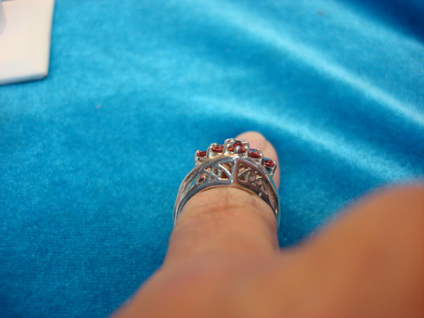 Sterling Silver Ring with Fancy Red Stone Setting - Size 7