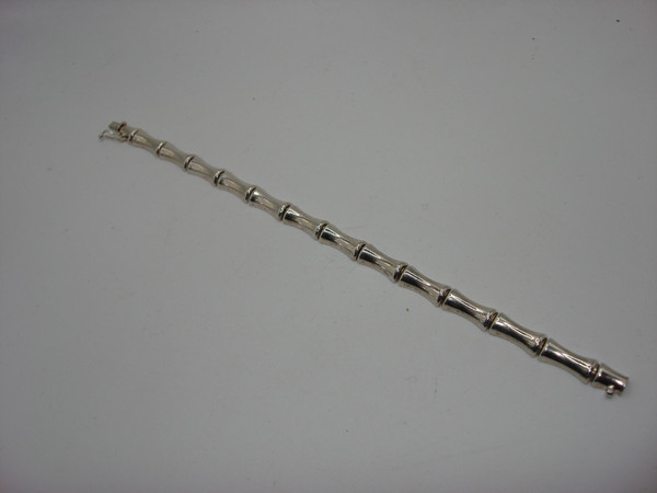 Authentic Italian Sterling Silver Bamboo Link Bracelet - 925 Italy, Excellent Condition