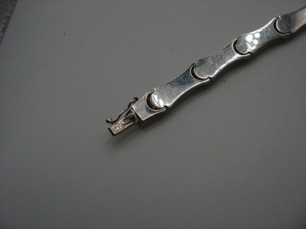 Authentic Italian Sterling Silver Bamboo Link Bracelet - 925 Italy, Excellent Condition