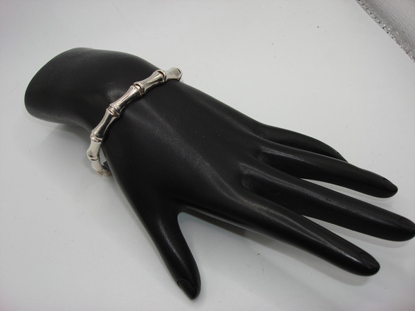 Authentic Italian Sterling Silver Bamboo Link Bracelet - 925 Italy, Excellent Condition