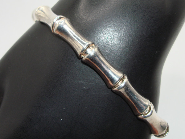 Authentic Italian Sterling Silver Bamboo Link Bracelet - 925 Italy, Excellent Condition